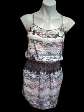 GENERATION Y Printed Ruffle-Trim Mini Dress in Cream, Black and Blush